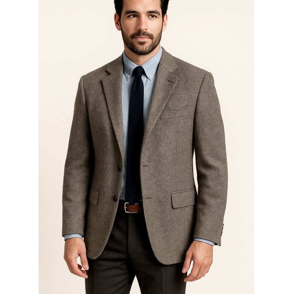 Huckberry Vintage 44R LUXURY Tweed 100% Wool Blazer $340 Suit Jacket Gray Black